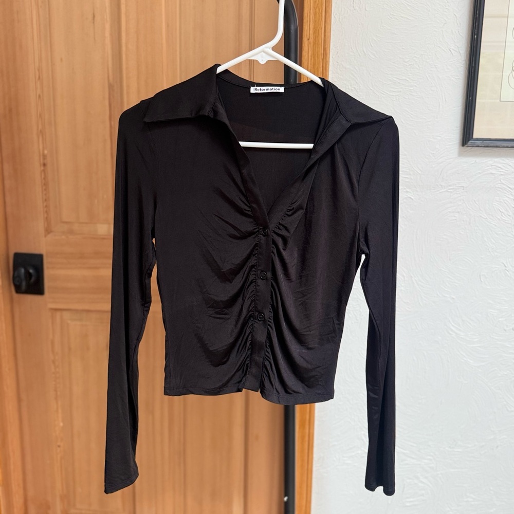 Reformation Black Ruched Button Up Top - Picture 4 of 8